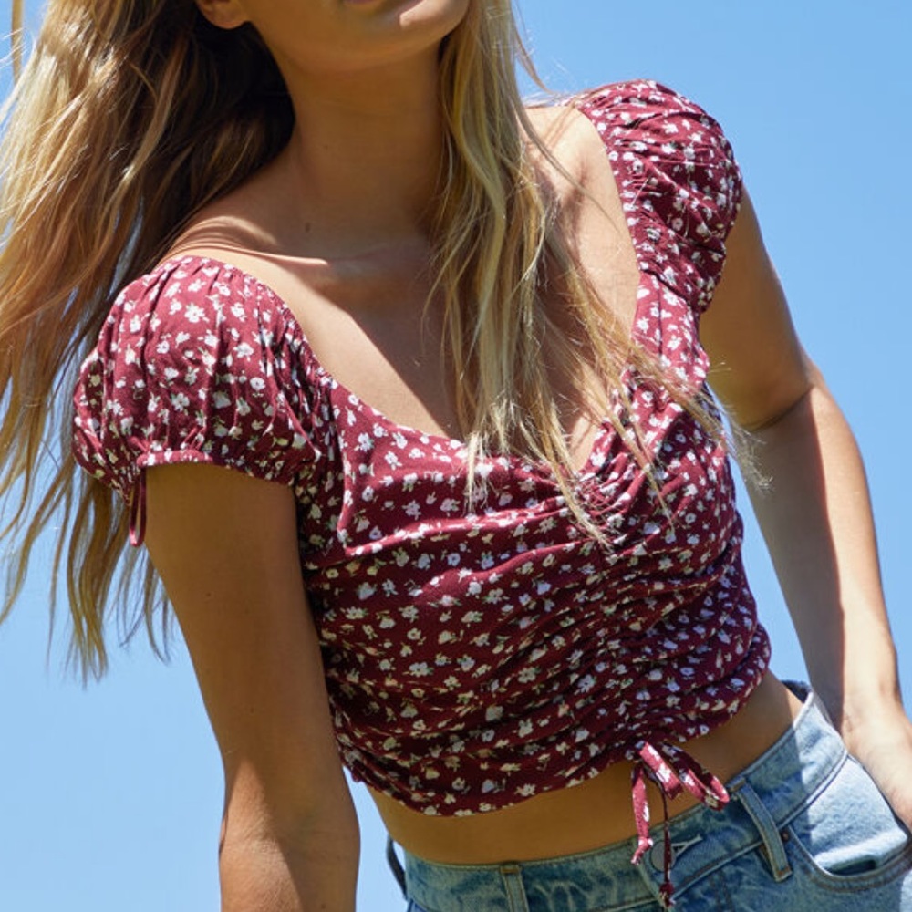 Cropped Maroon Floral Top